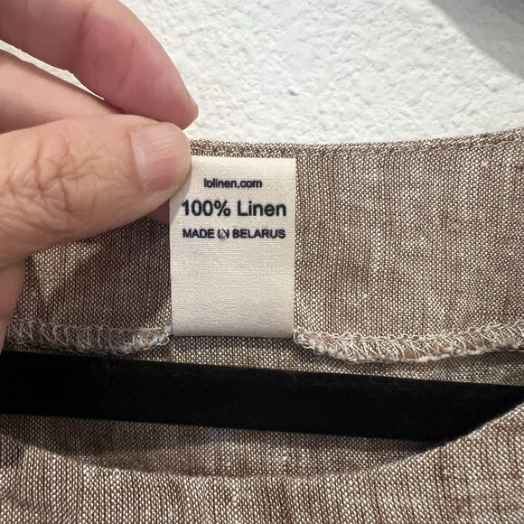 Len.Ok Linen Long Dress Tan Lagenlook Belted Waist Midi, Size L Altered Read - Picture 5 of 8